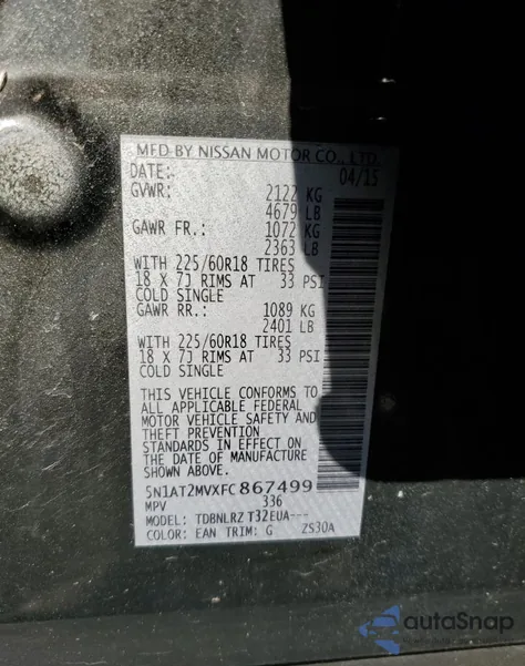 2015 Nissan Rogue S from USA, damaged, VIN 5N1AT2MVXFC867499